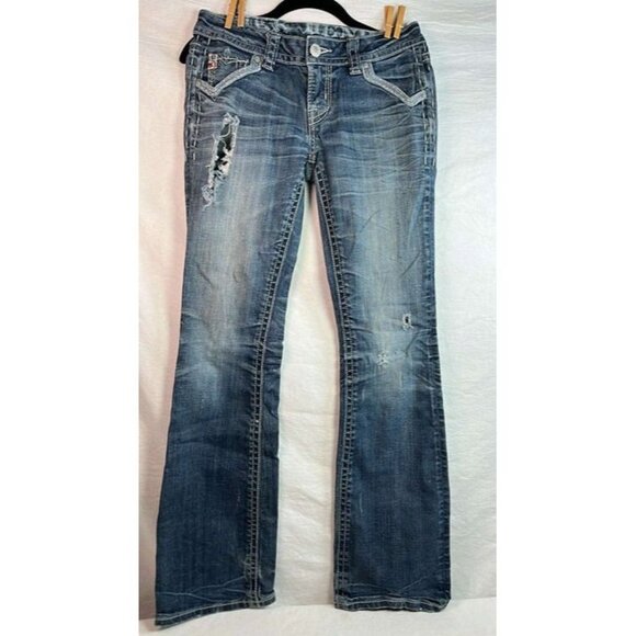 MEK St Louis Boot CutJeans SZ 26/32 DISTRESSED BoHo Festival Biker Clubwear - Picture 1 of 12